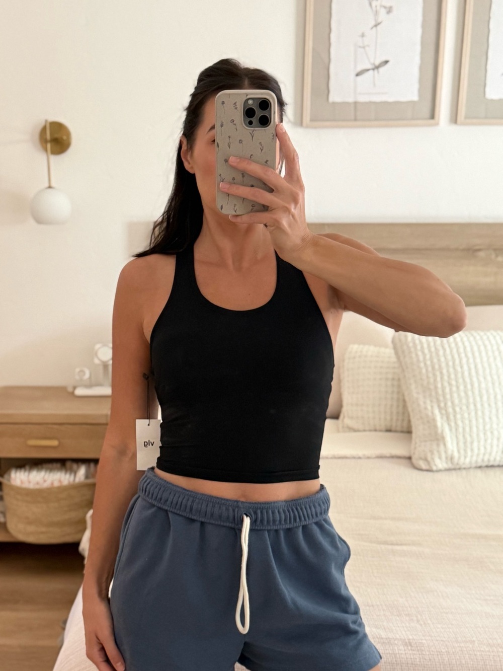 Black ribbed cami sports bra